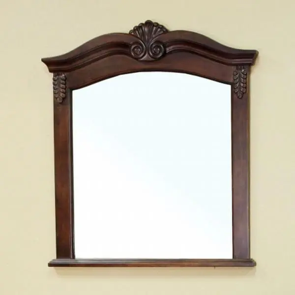 Bellaterra Home 202016A-MIRROR Traditional Solid Wood Frame Vanity Decor Glass Mirror - No Assembly Required, Medium Walnut