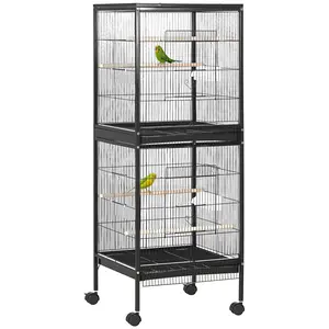PawHut Large Bird Cage with 1.7 ft. Width for Wingspan, Bird Aviary Indoor with Multi-Door Design, Fit for a Canary, Finch, Conure, 55", Green