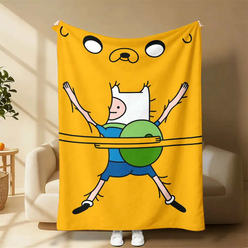 Countdown Sale! Adventure Time Cartoon Flannel Blanket - Cozy Aesthetic, All-Season, Home Decor, Sofa/Travel Use, Gift for Fans & Children