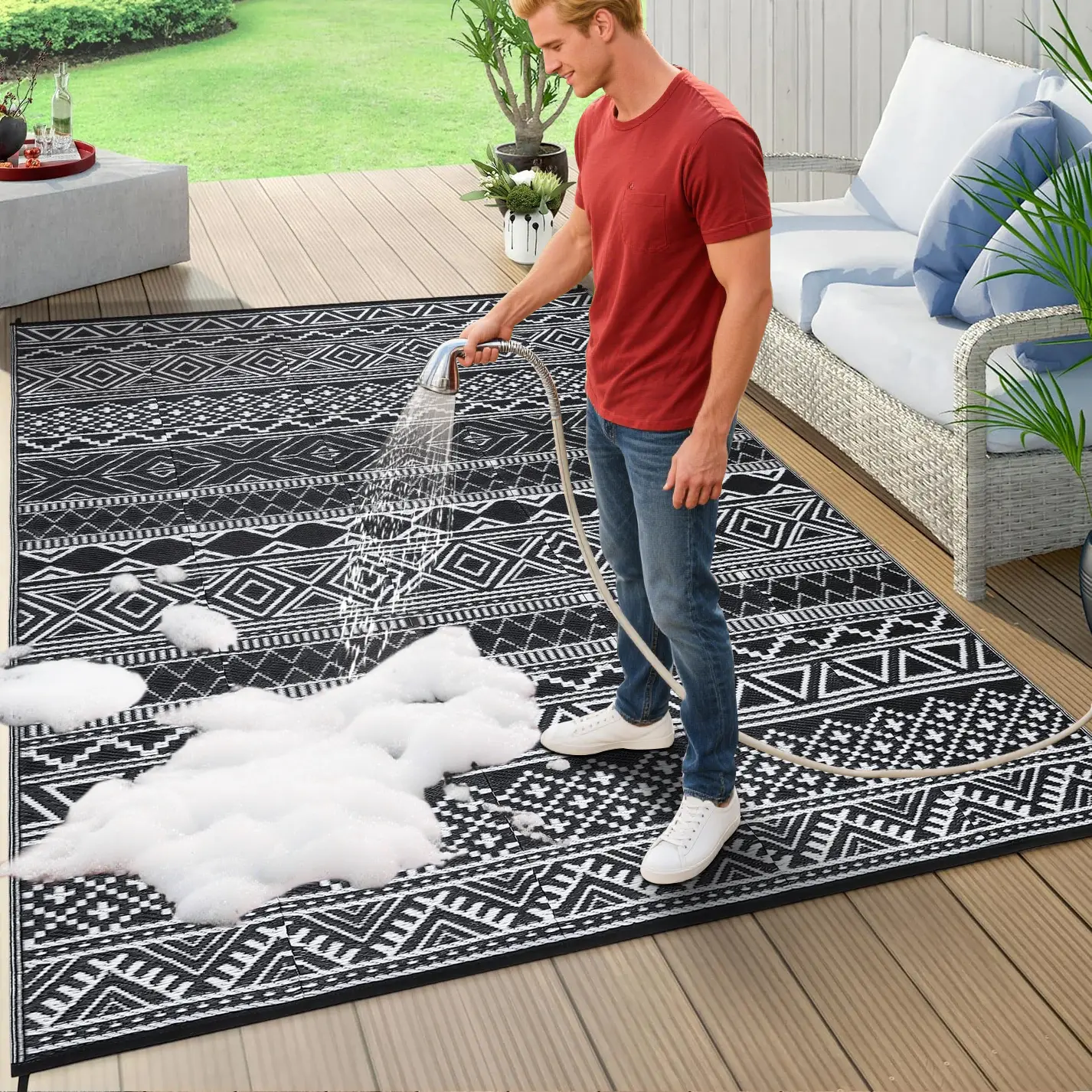 【GARVEE】Outdoor Rugs Waterproof For Patios Clearance, Reversible Plastic Straw Camping Carpet, Large Area Rugs Mats For Rv, Picnic, Backyard, Deck, Balcony, Porch, Beach