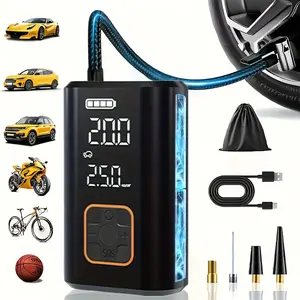 Portable Air Compressor, Rechargeable Pump with Digital Pressure Gauge, Electric Bike Tyre Pump for Motorcycle Car Ball Cart Bicycle, Vehicle Tire Inflator