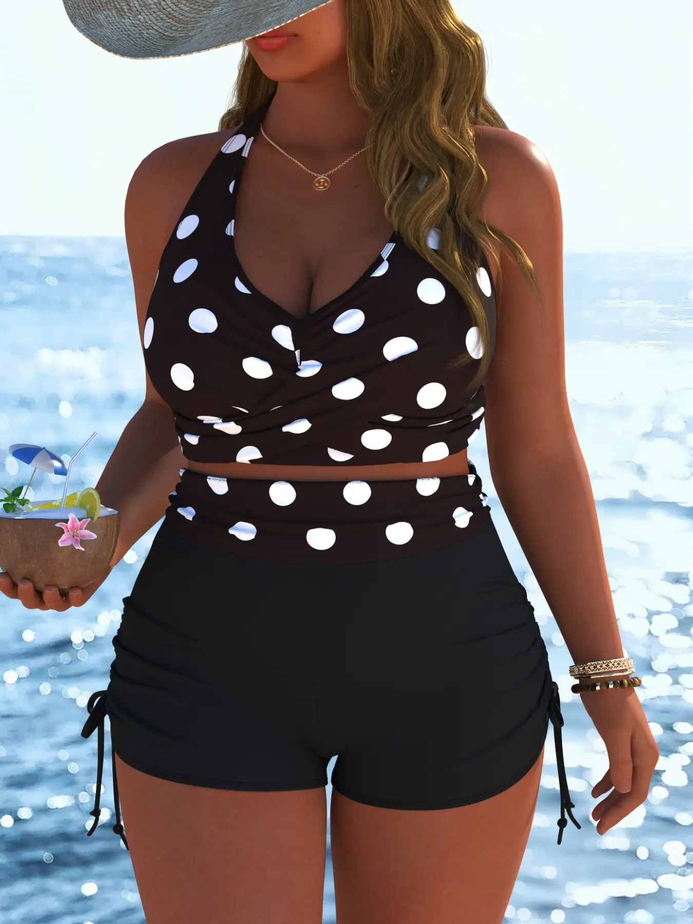 New Arrival Women's Plus swimwear swim dress summer beach vacation travel Sexy two piece bikinis set, Drawstring Bathing Suits, Best Selling, Summer Fashion Tankini Set, Tankini Beachwear, Tankini Swimsuits Women