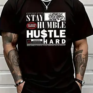 1 Men's Inspirational-shirt-Stay Modest, Work Hard Pattern Print, Short Sleeve, Round Neck-Breathable and Washable-Gym, Outdoor Activities and Casual Wear-Great Holiday Gifts