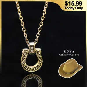 Holylegend 14K Real Gold Plated Horseshoe Letter Pendant Necklace for Women, Western Cowgirl Lucky Charm Jewelry with Clear CZ Diamonds, Symbol of Good Luck & Protection, Trendy Gold Plated Jewelry Gift