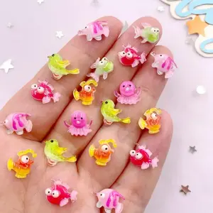 30pcs Mixed Resin Colorful Kawaii Mini 3D Fish Octopus Fish Bird Animals Art Flat back Rhinestone  Miniatures Figurines Scrapbook DIY Jewelry Crafts Accessories