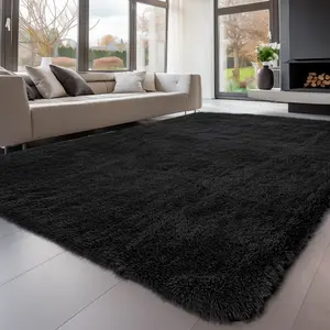 FAMVAL Large Size Plush Rugs Big Fluffy Area Rug Non-slip Soft Shaggy Carpet Mats for Livingroom Bedroom Nursery Home Decor Black Christmas gifts
