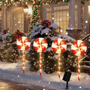 Solar Pathway Lights Outdoor, Stripe Cane Design, Durable Plastic, Garden Patio Yard Decor, Christmas Holiday Lighting, Outdoor Decoration Light