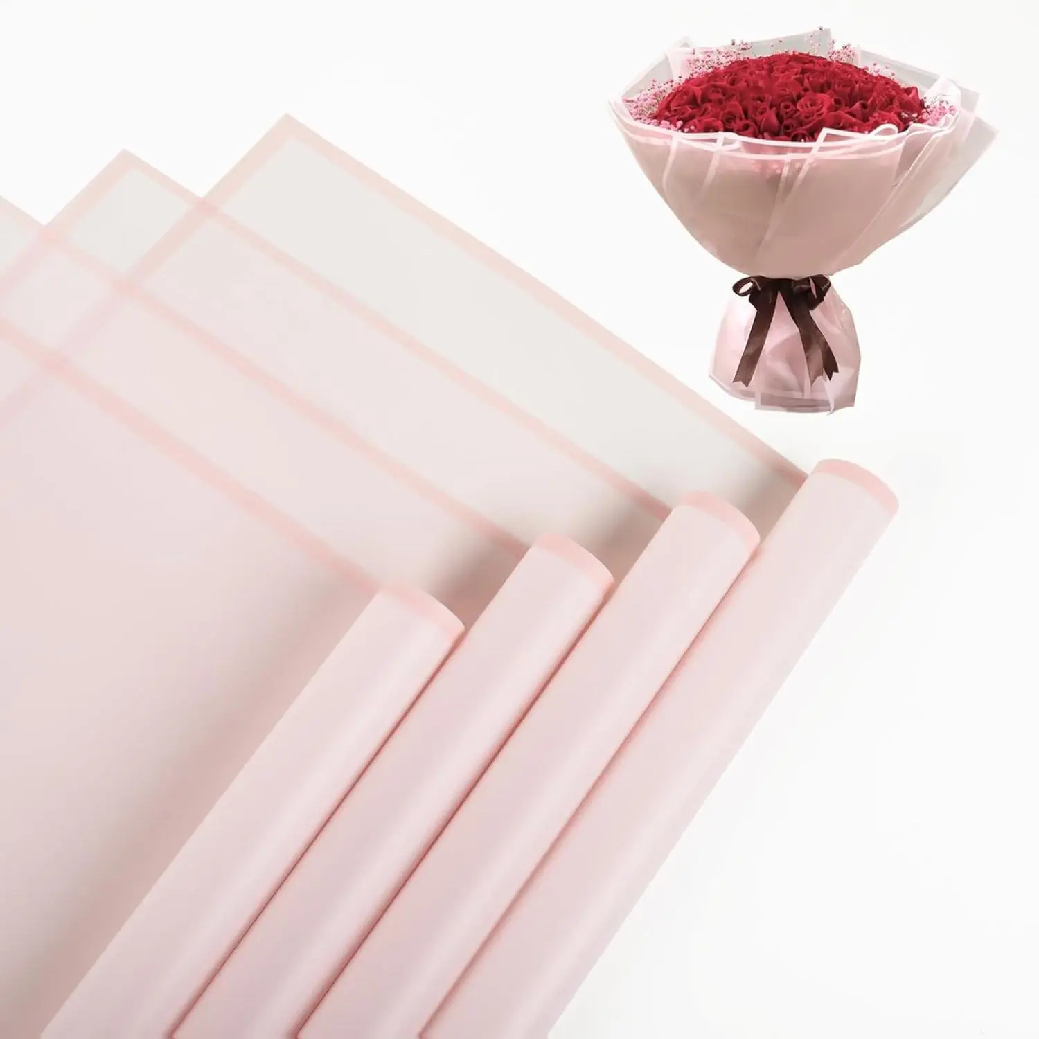 20 Sheet Flower Wrapping Paper - Waterproof Floral Bouquet Wrapping Paper,Florist Supplies Packaging Pape for Wedding Birthday Gift (Translucent Pink)