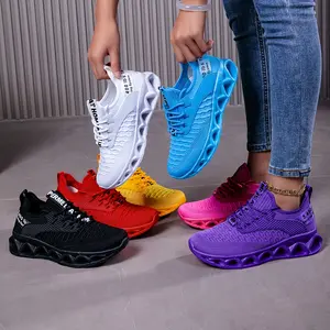 Women's breathable running shoes, stable inversion support, all-season comfort - EVA sole and upper fabric, neutral shock design, bright solid color (white/blue/red/purple) - suitable for walking, jogging, daily wear and gift giving