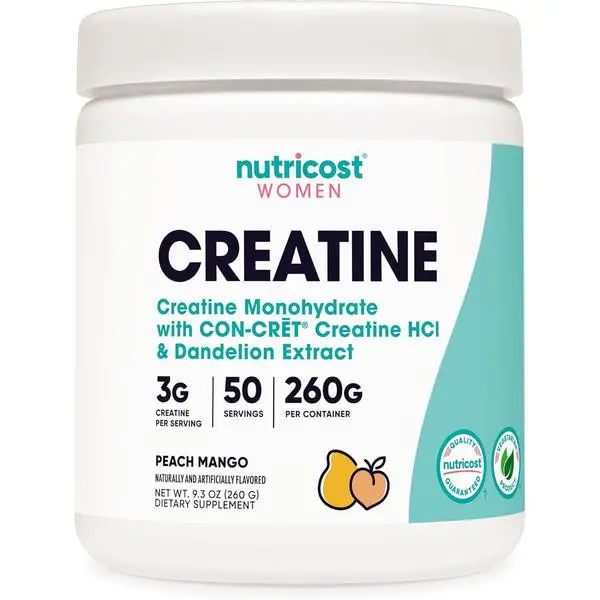 Nutricost Creatine Monohydrate Powder for Women, Micronized, Peach Mango Flavor, 50 Servings - Vegetarian, Non-GMO, Gluten Free