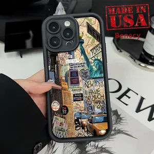 New York Reverie Pattern TPU Phone Case for iPhone 15 16 14 Pro Max 13 12 11 XR XS Plus E Shockproof Full Camera Protection Durable Slim Silicone Cover Smartphone Casing