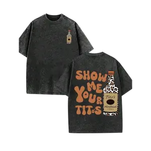 Leopard Print Elements, SHOW ME YOU TITOS Humorous Text Memes, Men's Washed Double-Sided Printed Vintage T-Shirt, Women's Machine Washable And Washable Old T-Shirt,Durable And Comfortable Fabric, Street Fashion Sense,Suitable For Daily Commuting