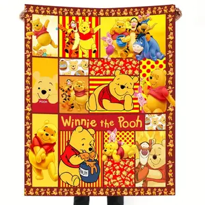 DISNEY CLASSIC Winnie the Pooh & Tigger Soft Warm Knit Throw Blanket Flannel Lightweight Cozy Bed Sofa Car Machine Washable Outdoor Travel Gift