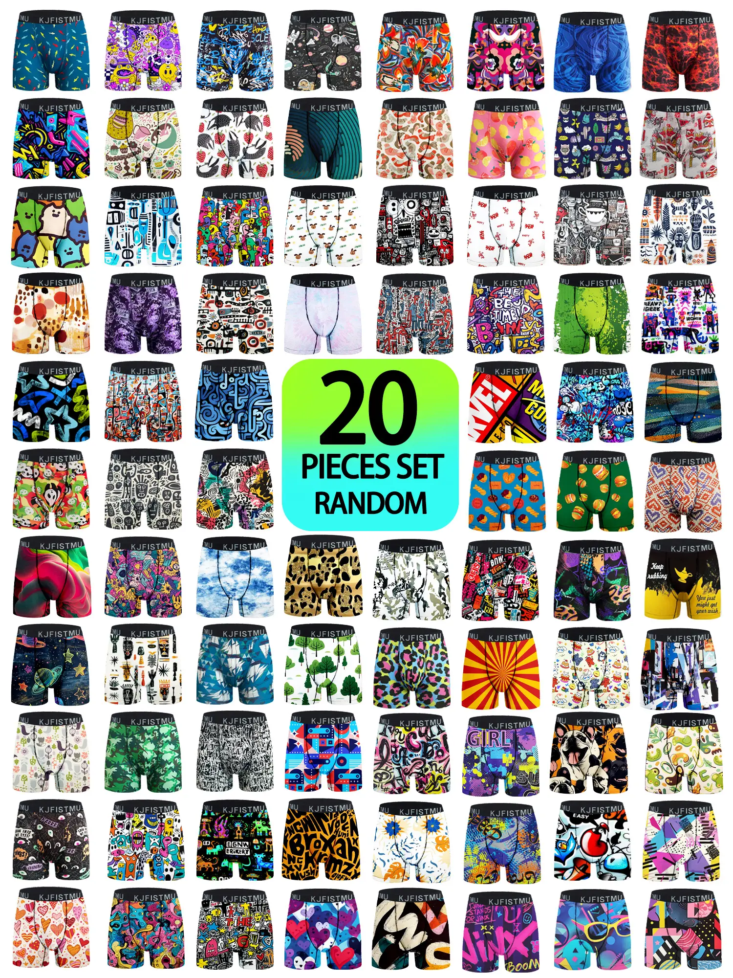 KJFISTMU 20 pcs Random Geometric Stripe Anime Print Men's Boxer Briefs Set Medium Stretch Soft Breathable Christmas Gifts Value Pack Bundle Sets