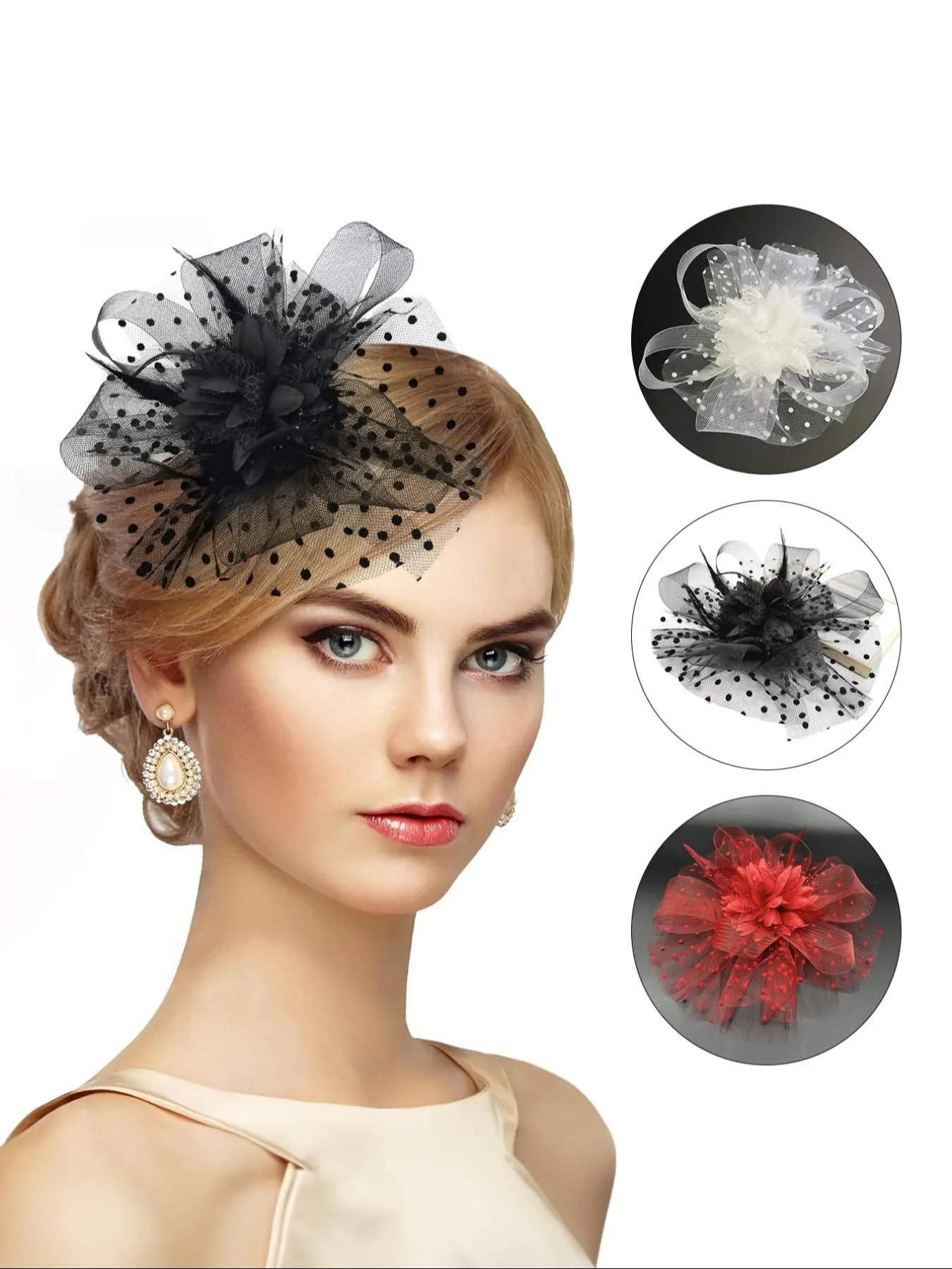 Fascinators Hat for Women, Bridal Tea Party Hat with Floral and Feather Clip, Wedding Cocktail Headband with Veil Accessory