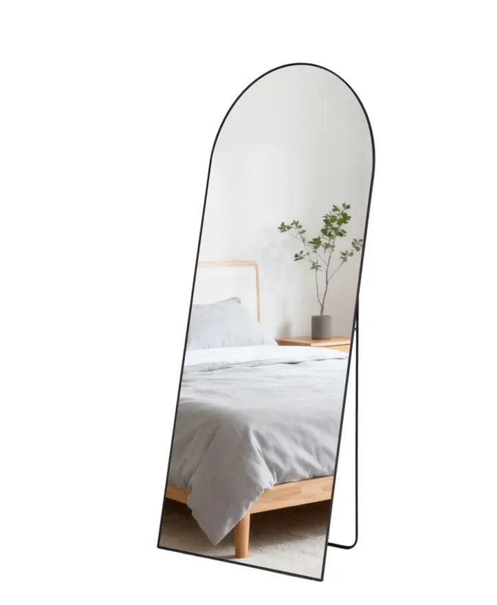 Arched Full Length Mirror, Aluminum Alloy Frame, 58"x19" for Bathroom, Bedroom, and Entryway. Black/19x58