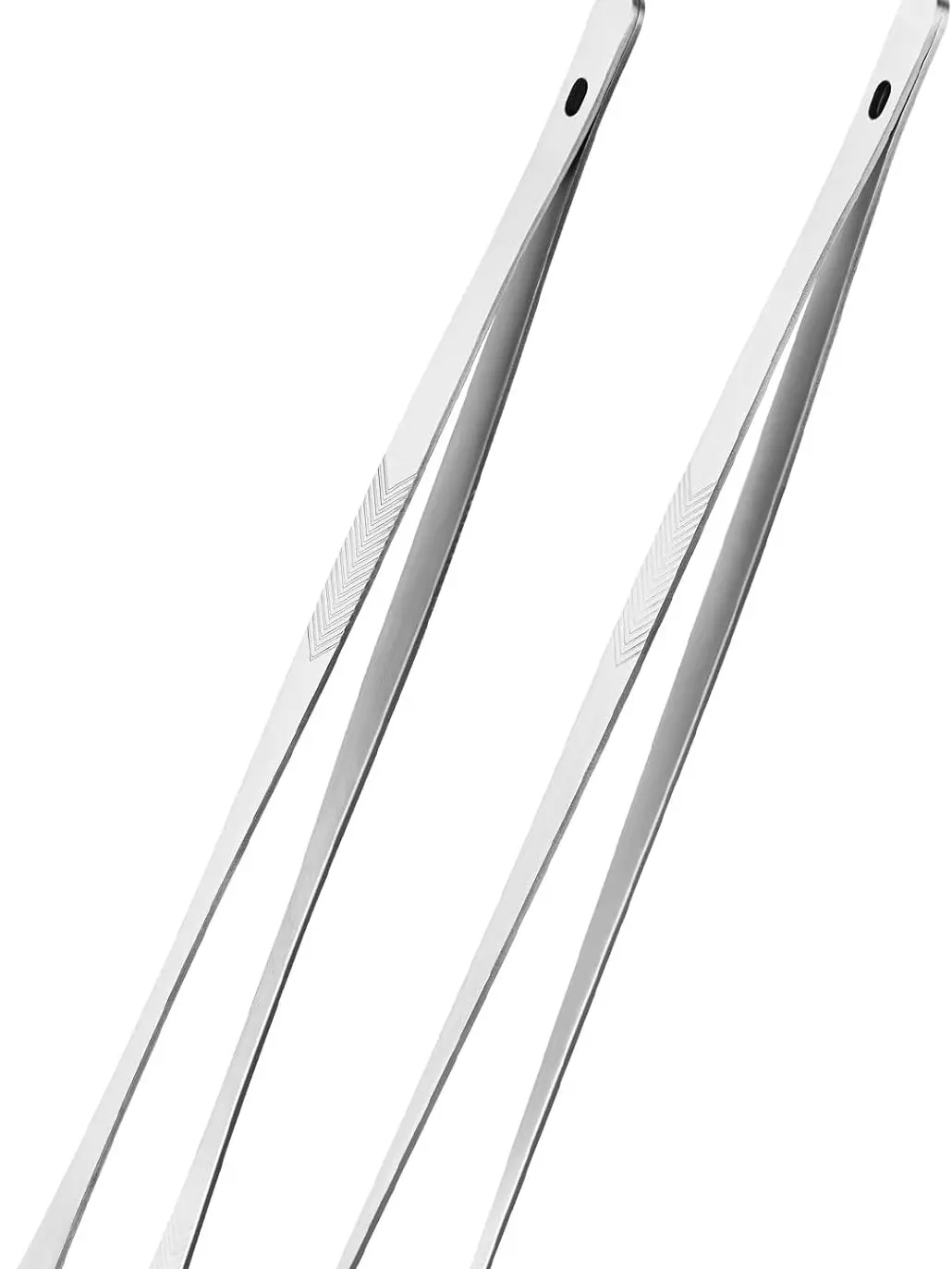 Kitchen Cooking Tongs Tweezers - 2PCS 12" Stainless Steel Kitchen Utensils, Metal Fine Tweezers Tongs with Precision Serrated Tips for Chef, Serving Food, Grill, Culinary, Pasta, Salad, BBQ