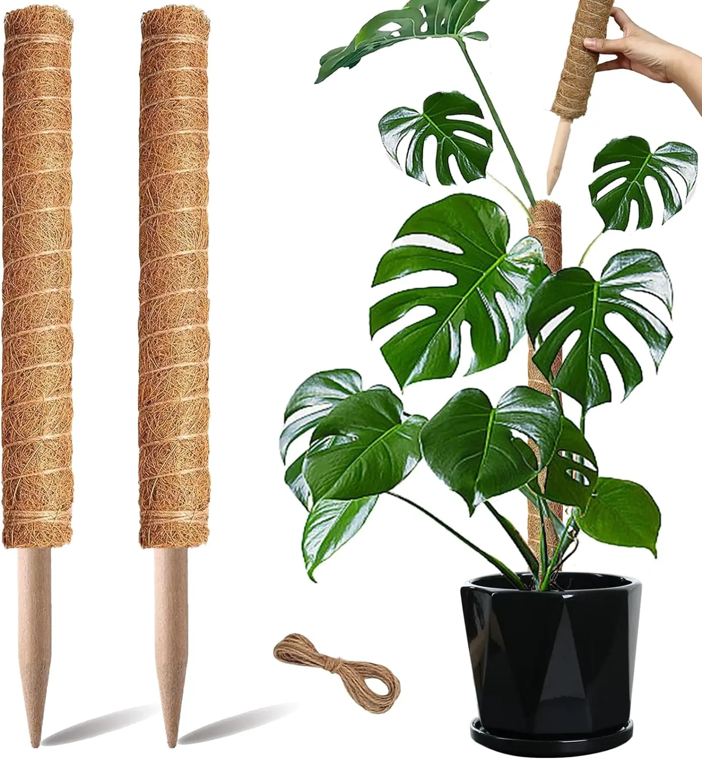 2 piece coco coir Plant support totem poles. They are stackable and come with a funnel and zip ties. Great way to secure your flowers.  You can water your plants through the pole. coconut shell  plant totem support