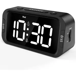 Digital Dual  Clock for Bedroom, Easy to Set, 0- Dimmer, USB Charger, 5 Sounds Adjustable Volume, Weekday/Weekend Mode, Snooze, 12/24Hr,  Backup, Compact Clock for Bedside