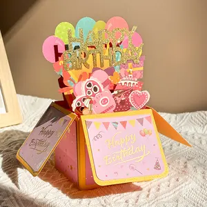 FuRise 3D Pop-Up Glitter Birthday Card – Handmade Folding Greeting Box with Envelope and Mini Card, birthday pop-up card, 3D greeting card, birthday gift card, handmade paper sculpture, creative birthday decoration, glitter greeting card