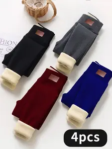 4pcs Cozy Women Plush Lined Thermal Leggings with Pockets-Fashionable Casual Style, Stretchy Skinny Fit for Ultimate Winter Warmth and All-Day Comfort
