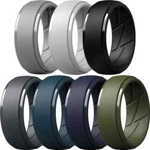 ThunderFit Silicone Ring Men, Breathable with Air Flow Grooves - 10mm Wide - 2.5mm Thick