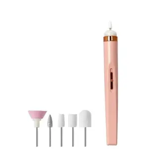 Electric Nail Drill Portable Electric Nail Polishing Machine 2 Speed Settings 5800r min, 7800r/min Rechargeable Lightweight with 5 Gold Bits for All Nail Care, Manicure Polishing (Pink)