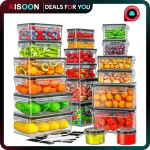 AISOON Reusable Plastic Airtight Food Containers Set (40 PCS: 20 Square, Round & Rectangular Containers, 20 Lids, 85Oz) - BPA-Free, Leak-Proof, Stackable, Freezable, Microwave-Safe, On-the-Go Kitchen Organization Storage