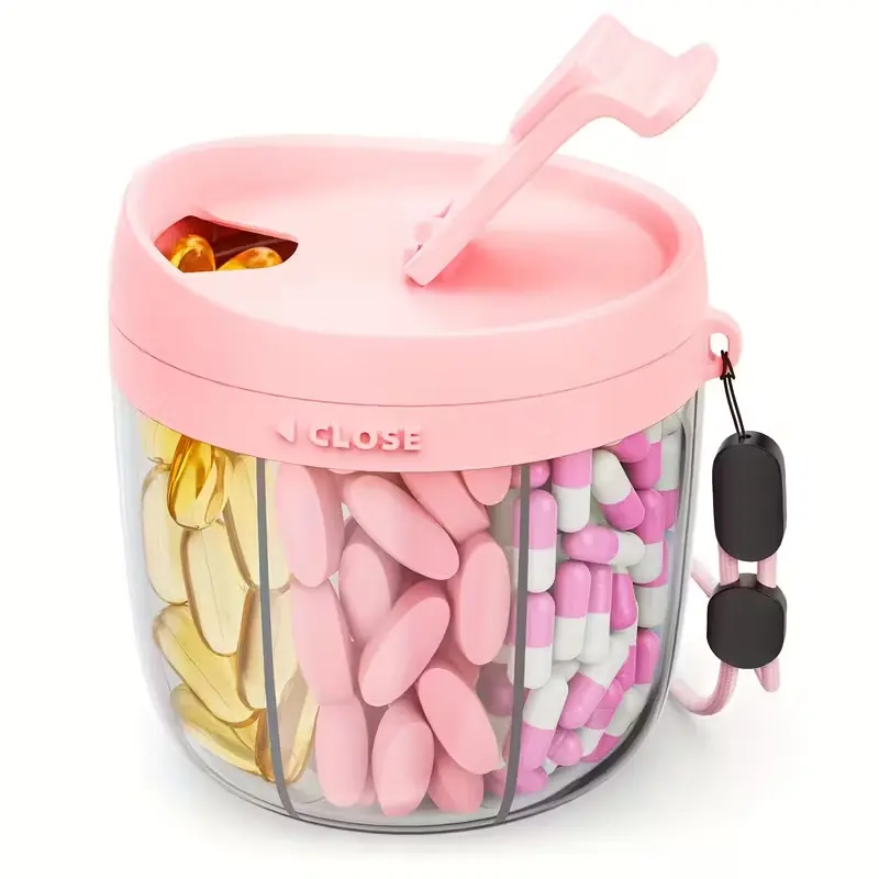 Cute Pill Dispenser with 7 Large Compartments, Portable Pill Bottle Organizer with Wide Opening for Easy Use, Anti-Mix Pill Organizer for Travel, BPA-Free Pill Container, Pink Healthcare