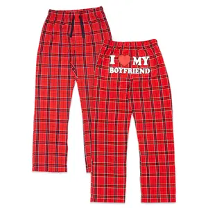 Flannel Plaid Pajama Pants – "I Love My Boyfriend" Valentine’s Day Gift couples matching pjs