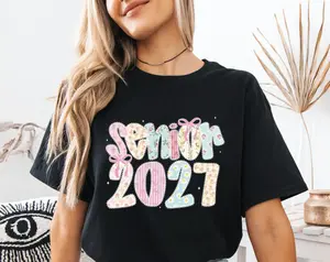Senior 2027 TShirt - Sweatshirt - Hoodie, Class Of 2027 Shirt, Cute Senior Shirt, Graduation Shirt 2027, Girly Senior Tee, Floral Bow Shirt, Full Colors