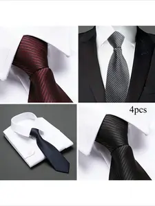 8Pcs/4pcs zipper thick striped high-end men's striped tie dress shirt, shirt and exquisite tie set, help the perfect dress for business and wedding occasions, Striped Print Tie