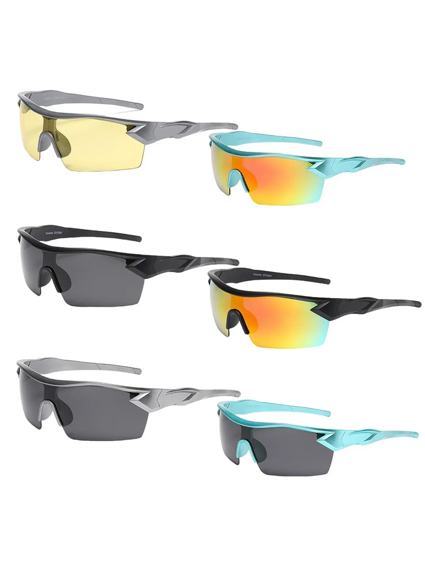 6-Pack Sports Sunglasses, Trendy Polycarbonate Lightweight Eyewear with UV400 Protection Lens for Hiking & Cycling, Includes Bonus Case, Sunglasses For Sports, Outdoor Sports