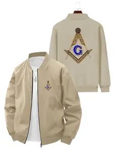 Simple Fashion Men's Masonic Symbol Printed Long Sleeve Jacket Casual Wear Coat for Daily Casual Street Trend Wear