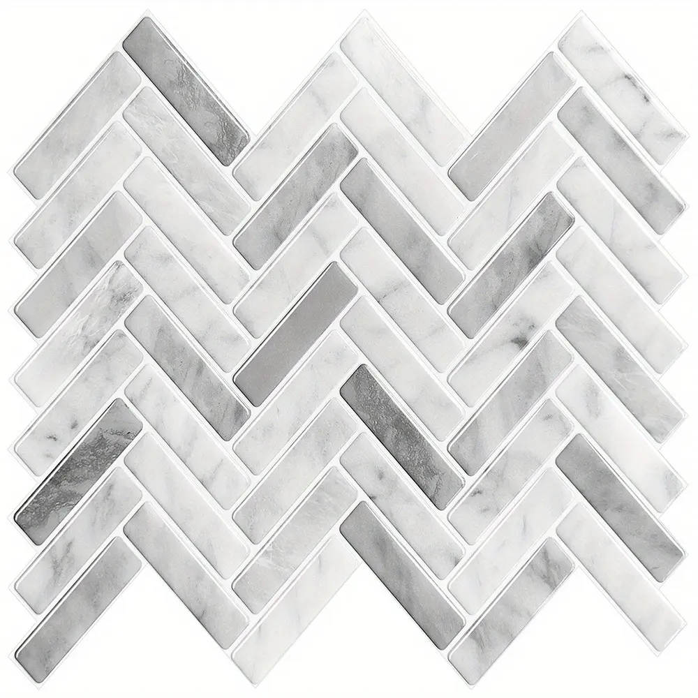 New 10-Pack Thicker Design Herringbone Adhesive Vinyl Tiles - Peel and Stick Backsplash for Kitchen & Bathroom - Easy Installation, Waterproof, Durable, and Removabl
