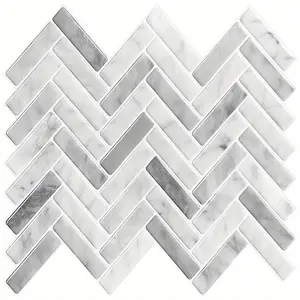 New 10-Pack Thicker Design Herringbone Adhesive Vinyl Tiles - Peel and Stick Backsplash for Kitchen & Bathroom - Easy Installation, Waterproof, Durable, and Removabl