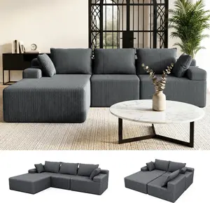 【2 Packages Shipping】108" L/U-Shaped  Boneless Sectional Cloud Couch Corduroy Velvet  Modular with Chaise No Assembly Required Sofa  Living room furniture