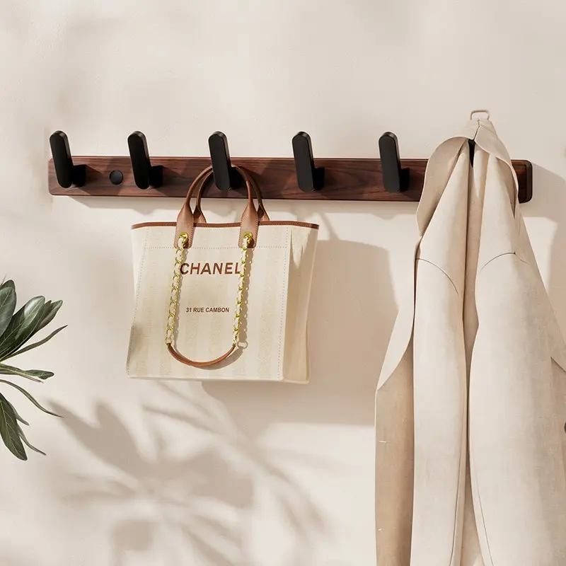 Walnut Wood Door Back Hook, Large Wooden Clothes Backpack Hat Bag Holder, Wall Mounted Fixed Bathroom Hanger, Entryway Hanging Rack