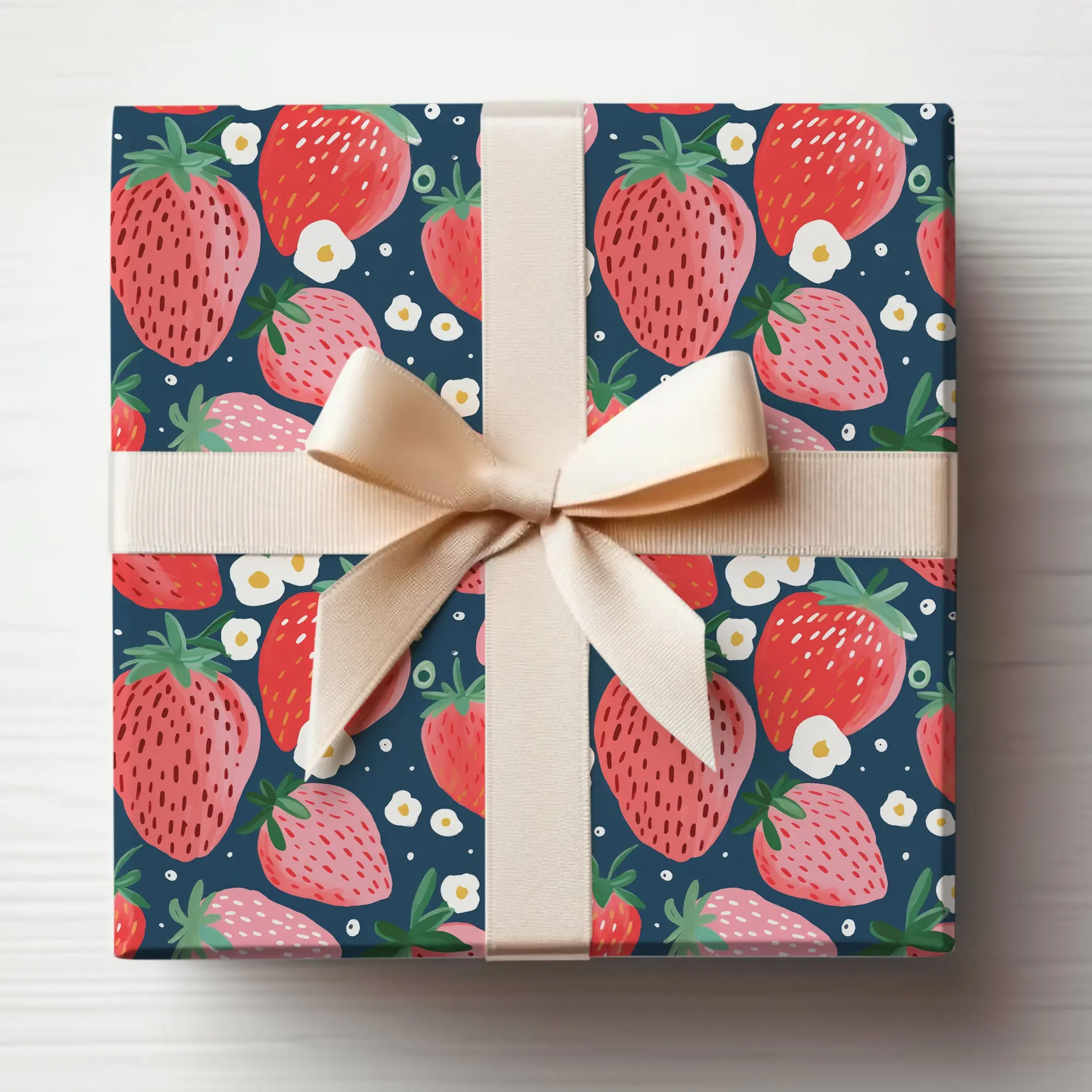 Strawberry Wrapping Paper Roll Strawberry Gift Wrap Roll, Strawberries Gift Wrapping, Cute Strawberries Wrapping Paper Design