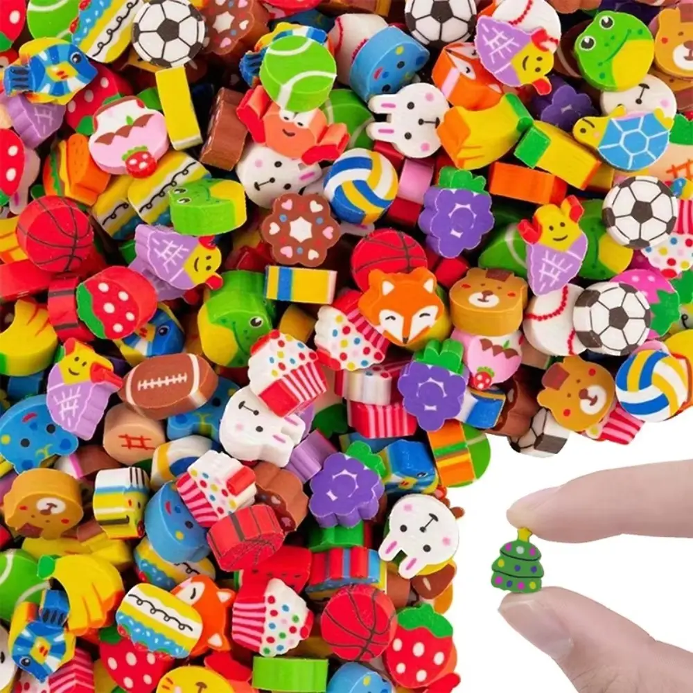 10-50pcs Mini Eraser Bulk Multiple Styles Cartoon Colored Design Fruit and Animal Cake School Supplies Student Rewards TMZ