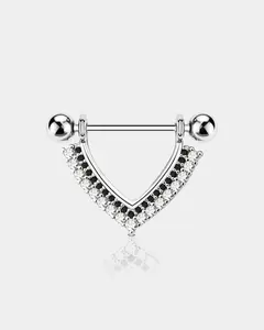2PCS Double Layer CZ Black Dangle Nipple Ring
