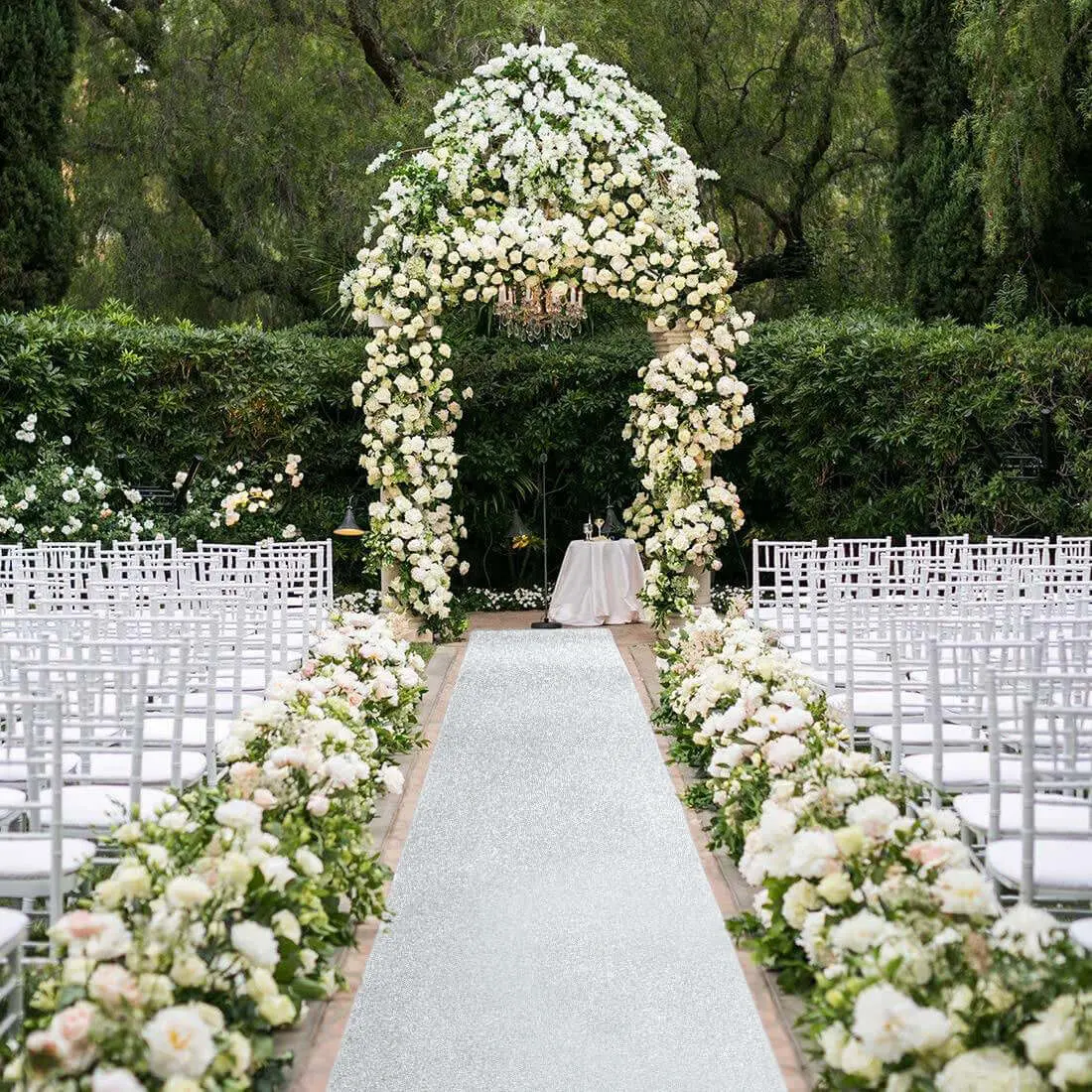 Non-Woven Silver Sparkle Glitter Wedding Aisle Runner - 3ftx50ft Disposable Carpet for Hollywood Glam, Banquet Events