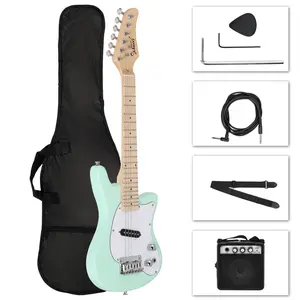 30in Mini Electric Guitar Kit with 5W Amp, Maple Fingerboard, Bag, Strap, Cable, Picks, Wrench, for Kids and Beginners, Light Green