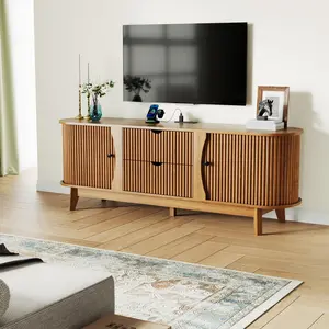 TV Stand Entertainment Center with Storage Cabinets, 2 Doors & 2 Drawers, Power Outlets Media TV Console Table for UP to 70" Television Stands,Brown