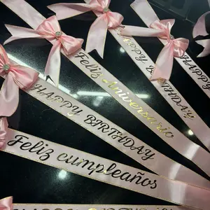 Custom Gold Letter Bouquet Ribbon With Diamond Bow | English & Spanish | Flower Wrap Accessory