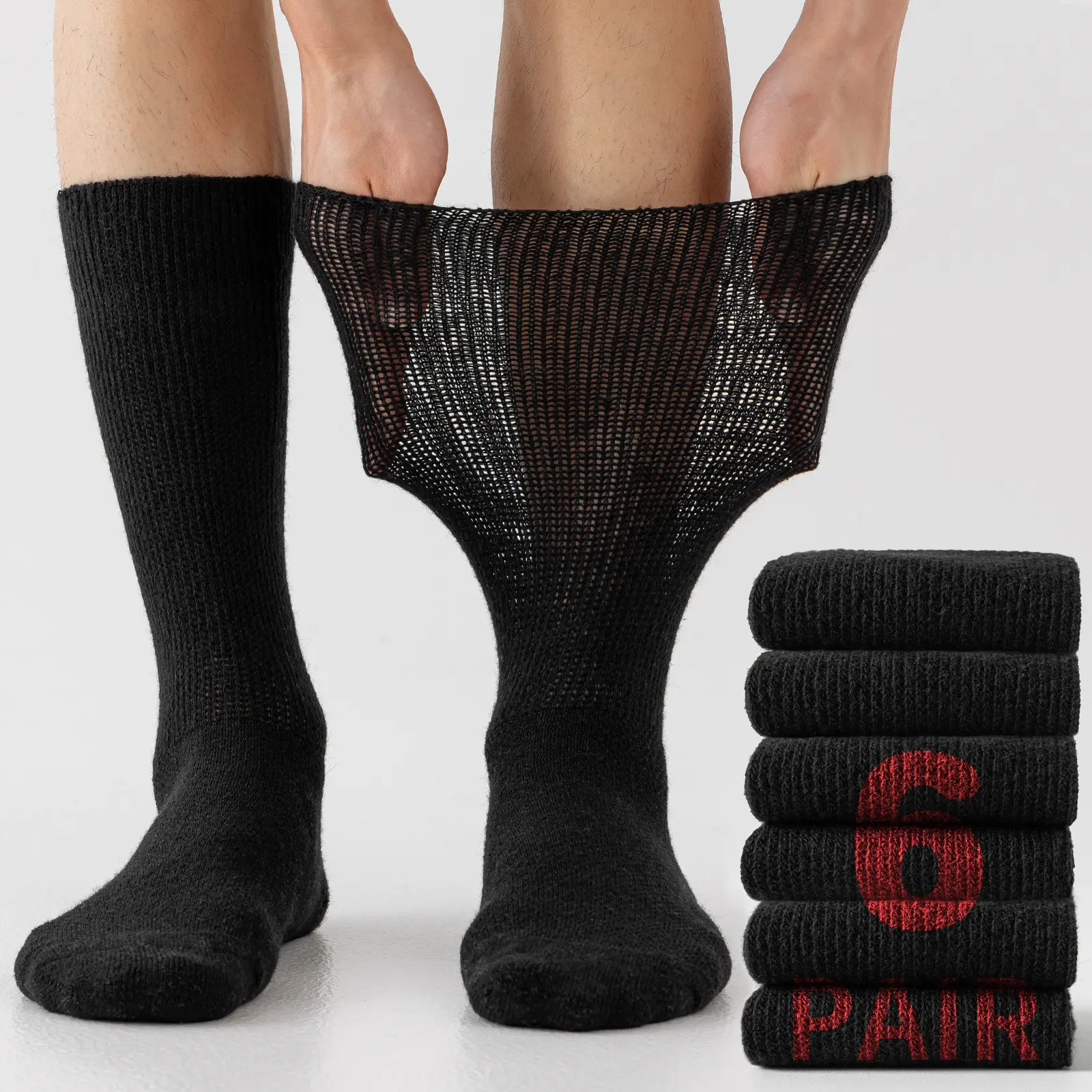 Women's Merino Wool Diabetic Socks (6 Pairs) - Loose Fit, Thick Warm, Soft Breathable, Non-Binding for Wide Feet, Basic All Season Diabetic Sock Care
