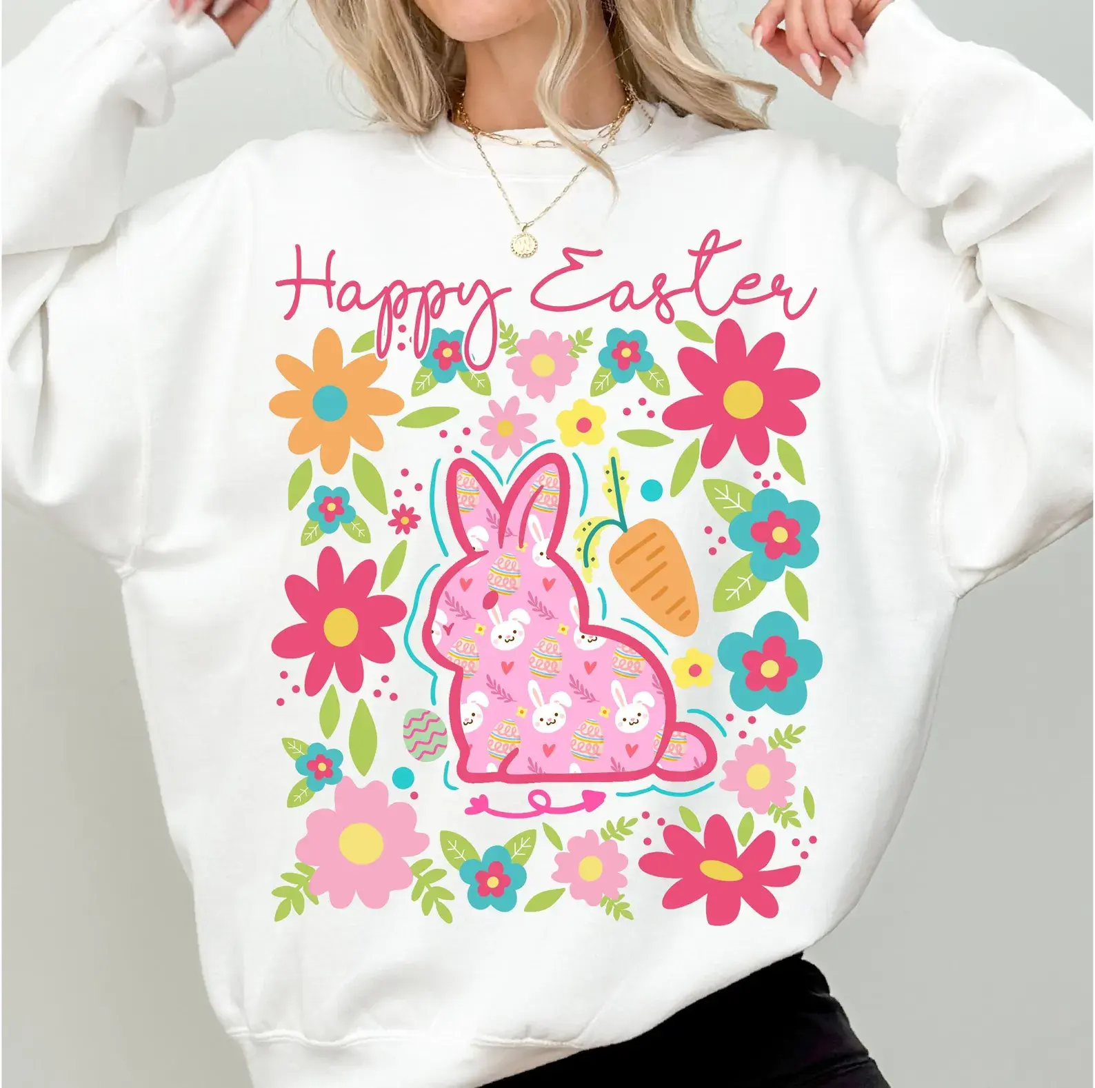 [SALE UP TO 45%] Floral Bunny Easter Sweater, Perfect Spring Gift, Available Size S to 3XL for men and women