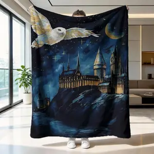Harry Potter Hogwarts Night Owl Blanket, High-Weight Flannel Fabric, Soft and Warm, Anti-Wrinkle, Easy Clean, Perfect Gift for Fans