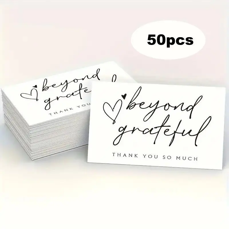 Thank You Card, 50pcs/pack Mini Modern Letter Grateful Pattern Thank You Card, Office Stationery & Supplies Greeting Card for Business Gift Festival Ceremony Bulk Thank You Cards