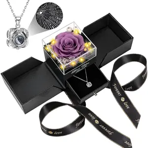 Preserved Lavender Purple Real Rose with Heart I Love You Necklace -Eternal  Rose Birthday Gifts for Women Her Mom Wife Girlfriend Grandma on Valentines Mothers Day Christmas Anniversary